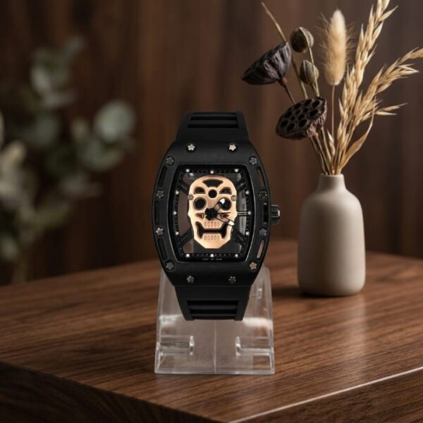 Luxury Non-Waterproof Skull Skeleton Concept Watch – Bold Tonneau Case with Sporty Silicone Strap (Without Box)