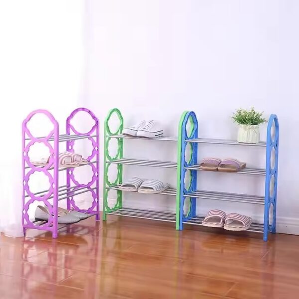 3a08fc18-e4e6-46a4-9721-167ac2ba004a 4-Layer Space-Saving Shoe Rack | Portable Dustproof Shoe Organizer With Cover | Closet & Home Shoe Stand | Plastic + Metal Body - Random Colour