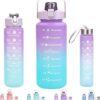 3 Piece Motivational Water Bottle Set BPA Free Plastic Gradient Colors For Students Fitness And Daily Use | Random Color