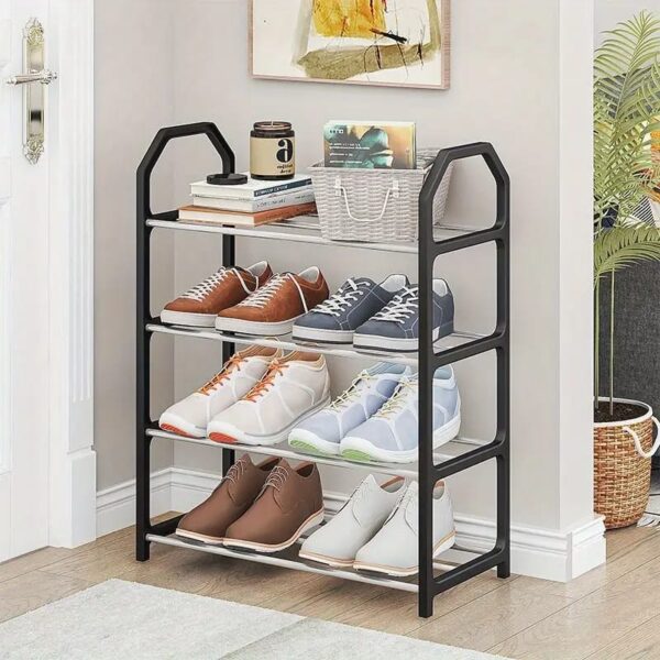 6b4ab370-8ca6-41d8-96ca-b1df3513ae0f 4-Layer Space-Saving Shoe Rack | Portable Dustproof Shoe Organizer With Cover | Closet & Home Shoe Stand | Plastic + Metal Body - Random Colour