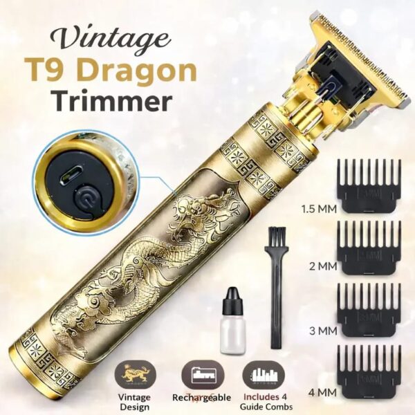 Vintage T9 Professional Trimmer – Close-Cutting T-Blade Hair Clipper for Men - Metal Body