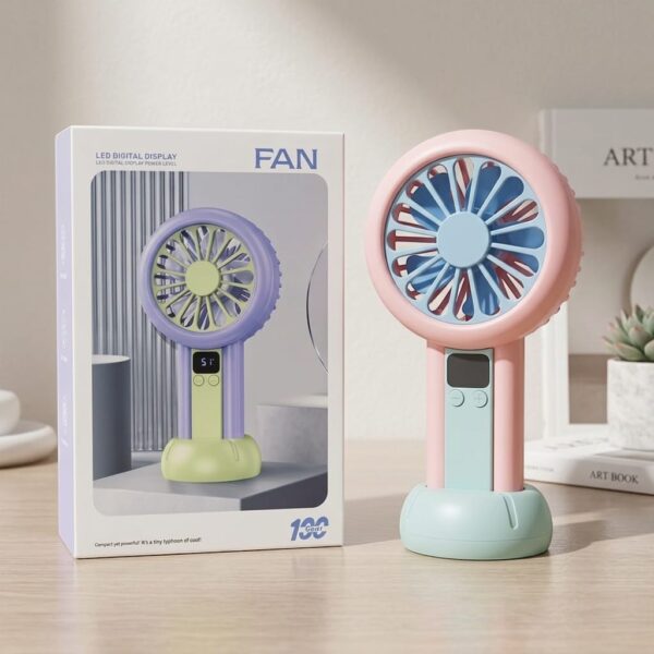 LED Digital Display Rechargeable Mini Fan – Portable USB Handheld Fan with 100-Speed Control, Real-Time Battery Indicator | Random Color