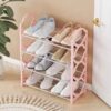 e04a0a5a-d3b8-4c67-8cb2-2c530ea57a1e 4-Layer Space-Saving Shoe Rack | Portable Dustproof Shoe Organizer With Cover | Closet & Home Shoe Stand | Plastic + Metal Body - Random Colour
