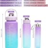 3 Piece Motivational Water Bottle Set BPA Free Plastic Gradient Colors For Students Fitness And Daily Use | Random Color