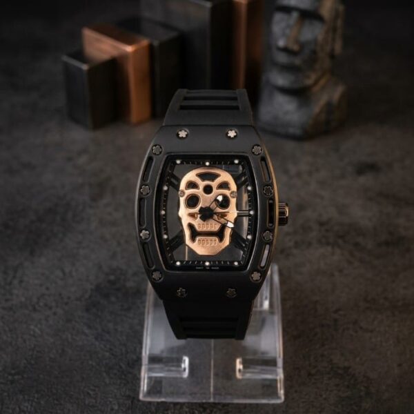 Luxury Non-Waterproof Skull Skeleton Concept Watch – Bold Tonneau Case with Sporty Silicone Strap (Without Box)